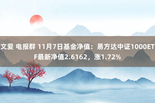 文爱 电报群 11月7日基金净值：易方达中证1000ETF最新净值2.6162，涨1.72%