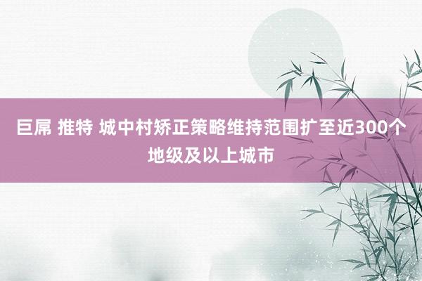 巨屌 推特 城中村矫正策略维持范围扩至近300个地级及以上城市