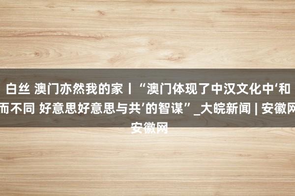 白丝 澳门亦然我的家丨“澳门体现了中汉文化中‘和而不同 好意思好意思与共’的智谋”_大皖新闻 | 安徽网