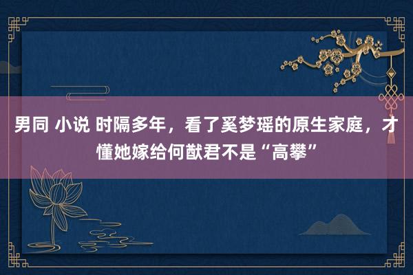 男同 小说 时隔多年，看了奚梦瑶的原生家庭，才懂她嫁给何猷君不是“高攀”